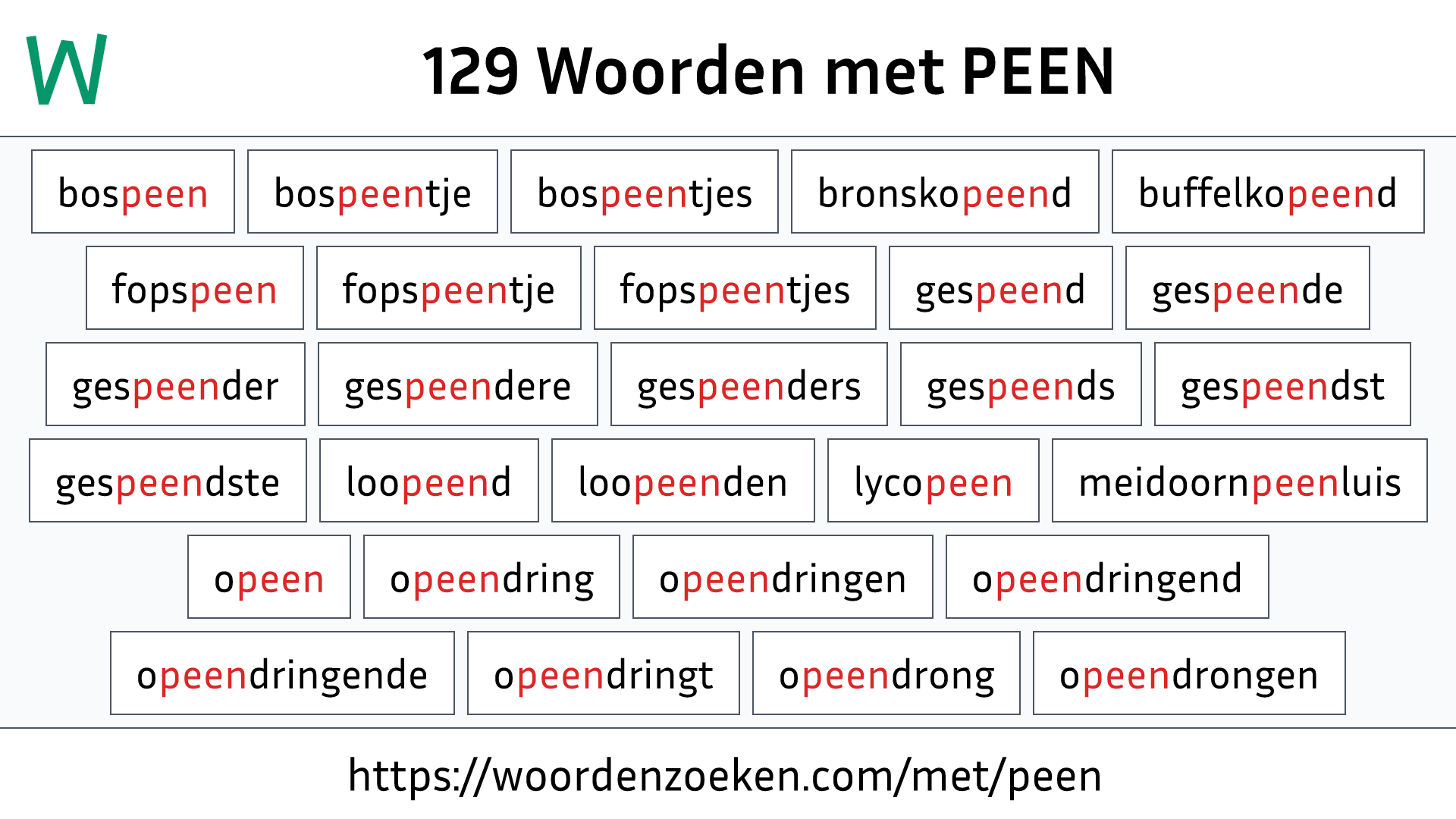 Woorden met PEEN