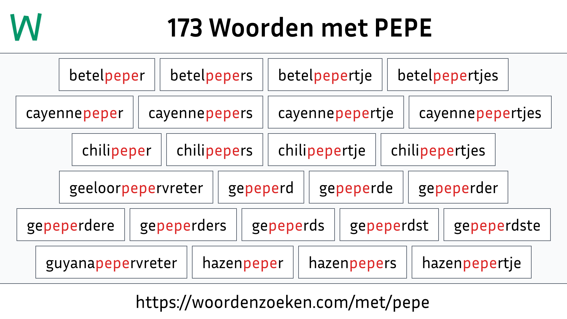 Woorden met PEPE