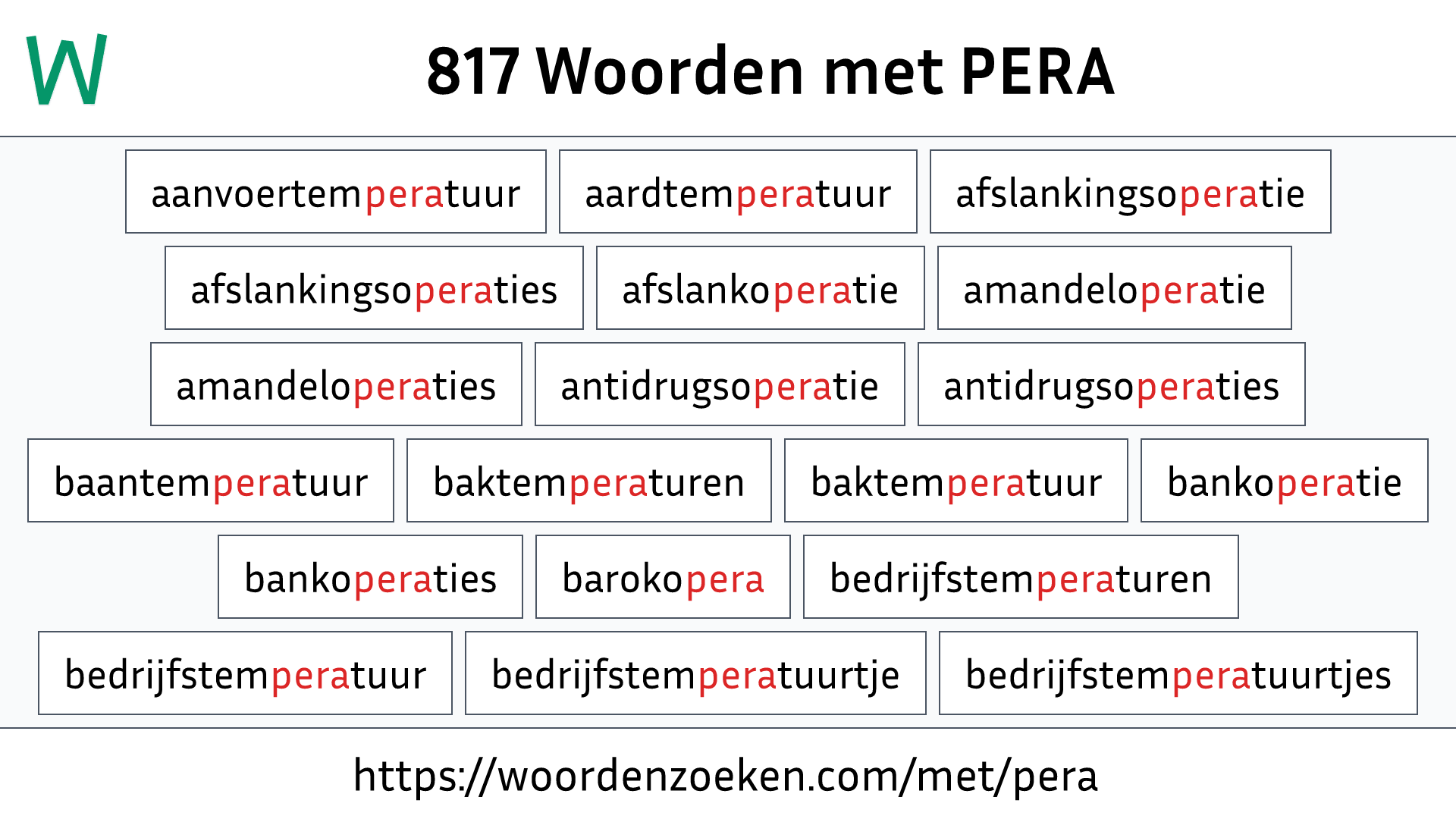 Woorden met PERA