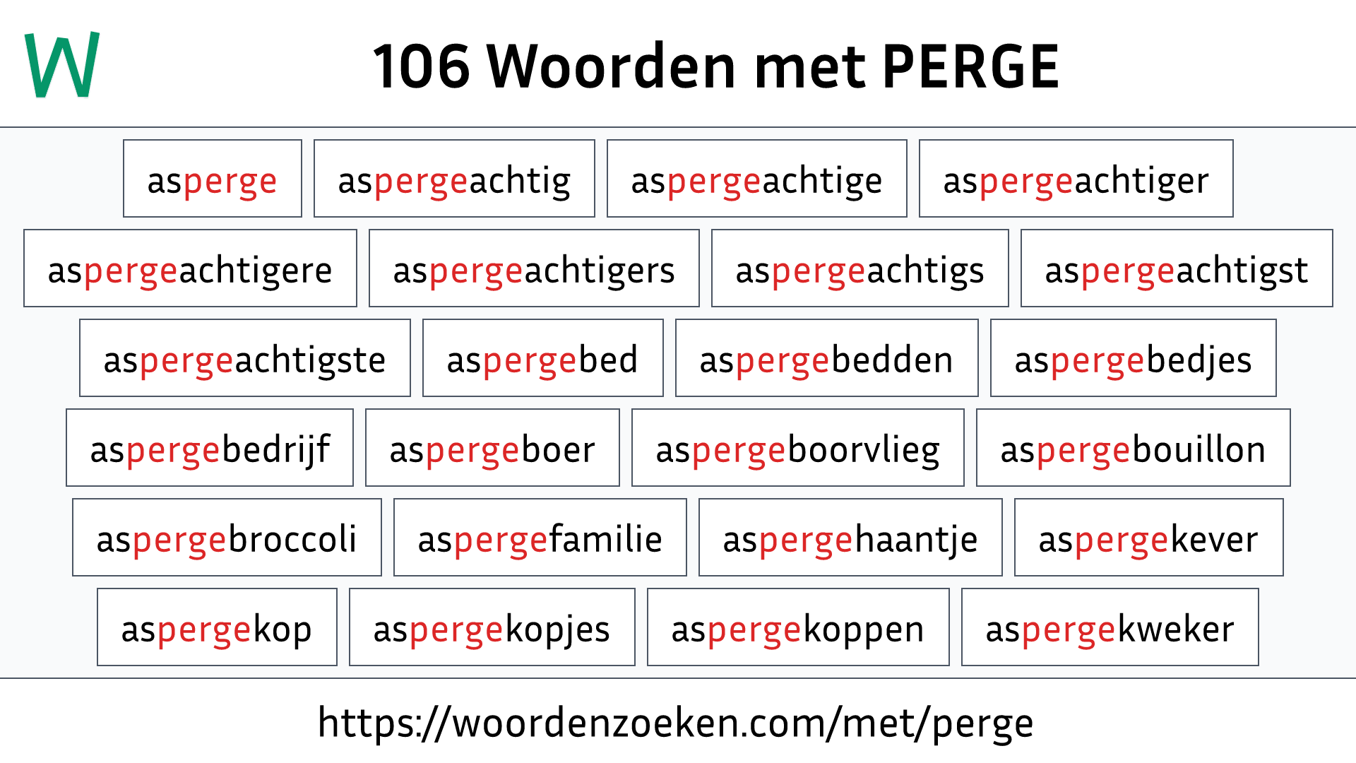 Woorden met PERGE