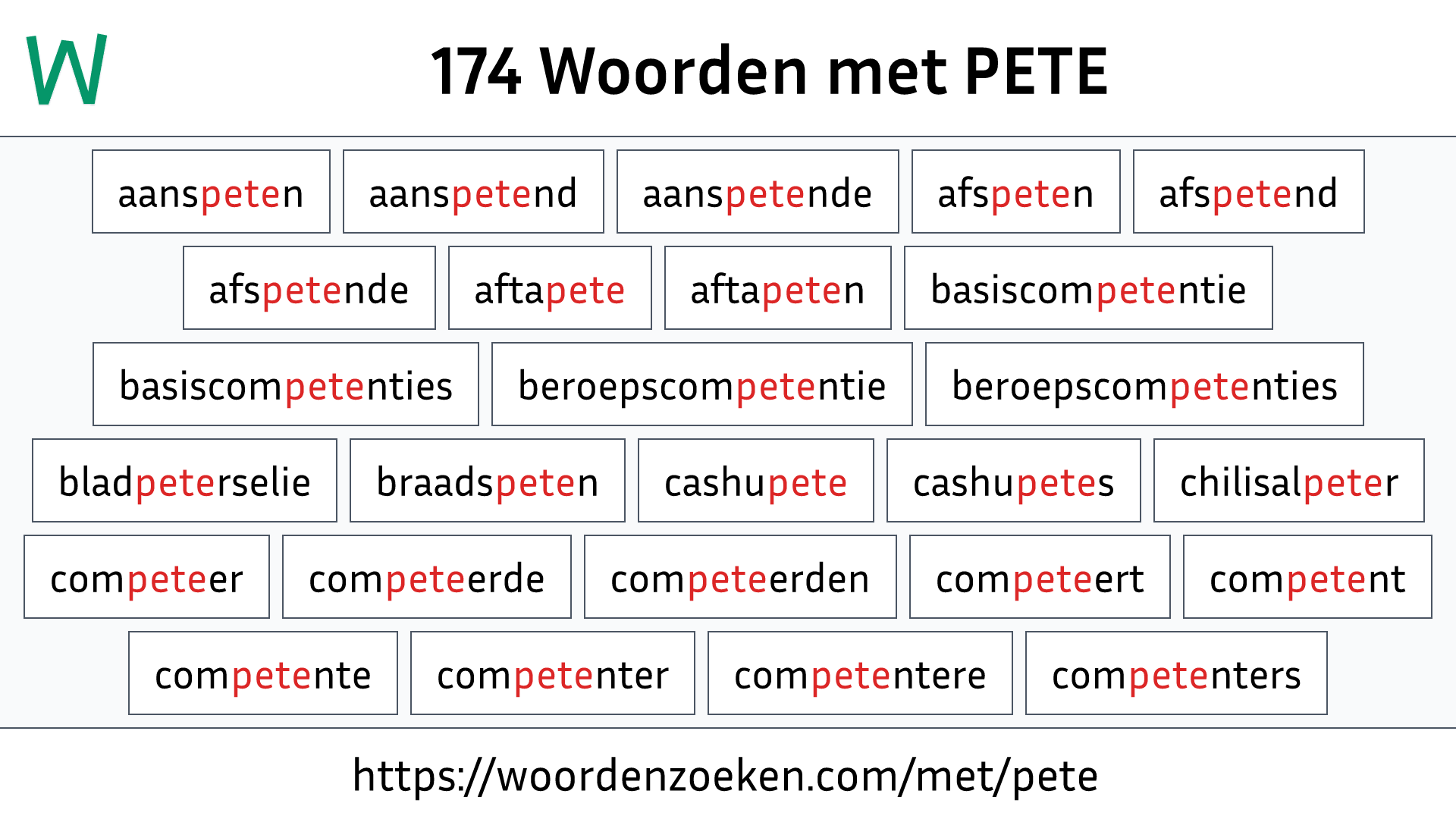 Woorden met PETE