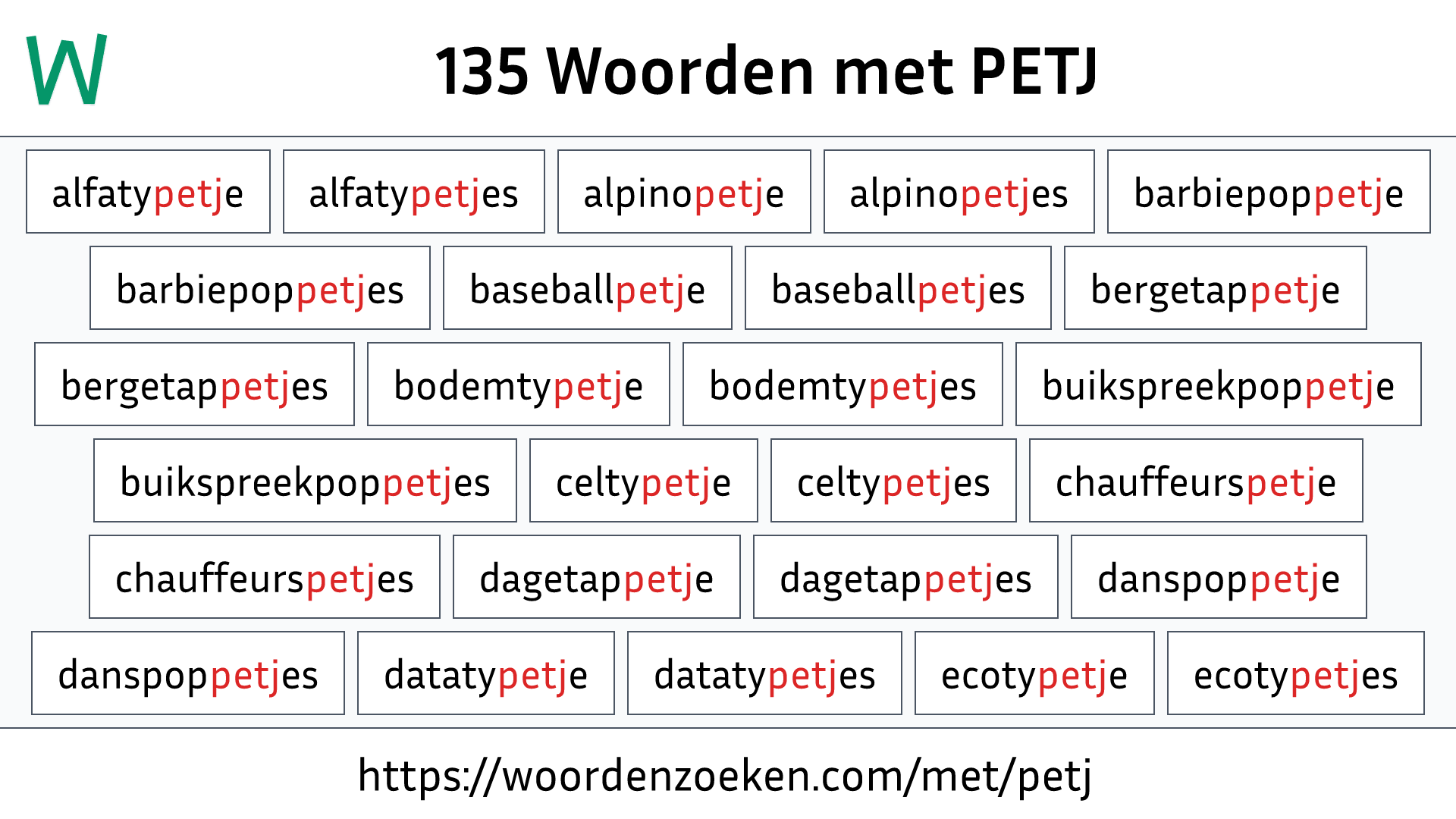 Woorden met PETJ