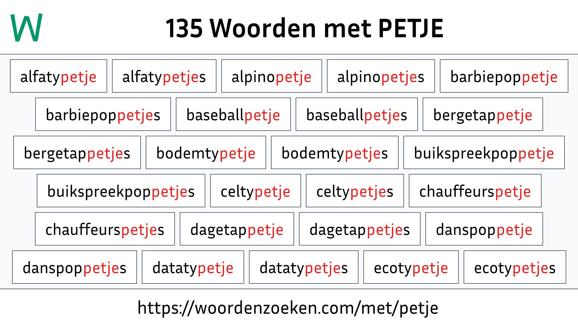 Woorden met PETJE