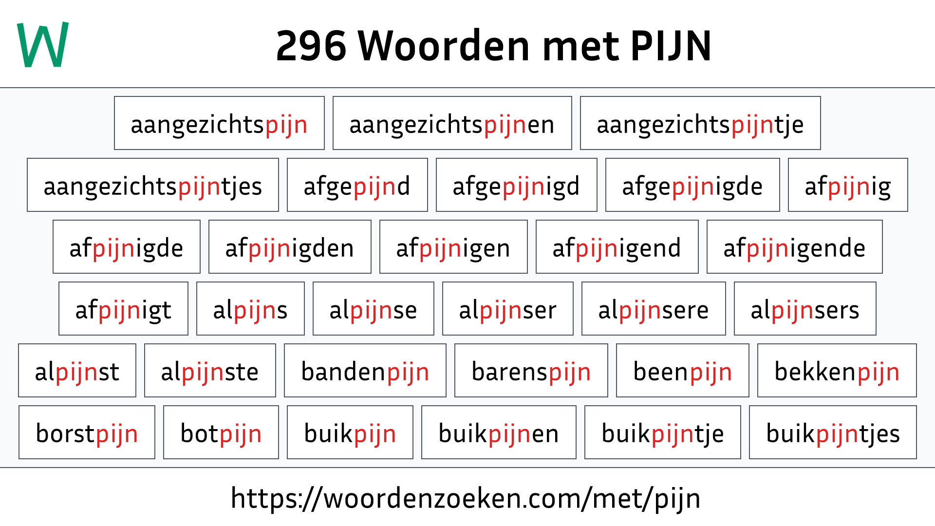 Woorden met PIJN