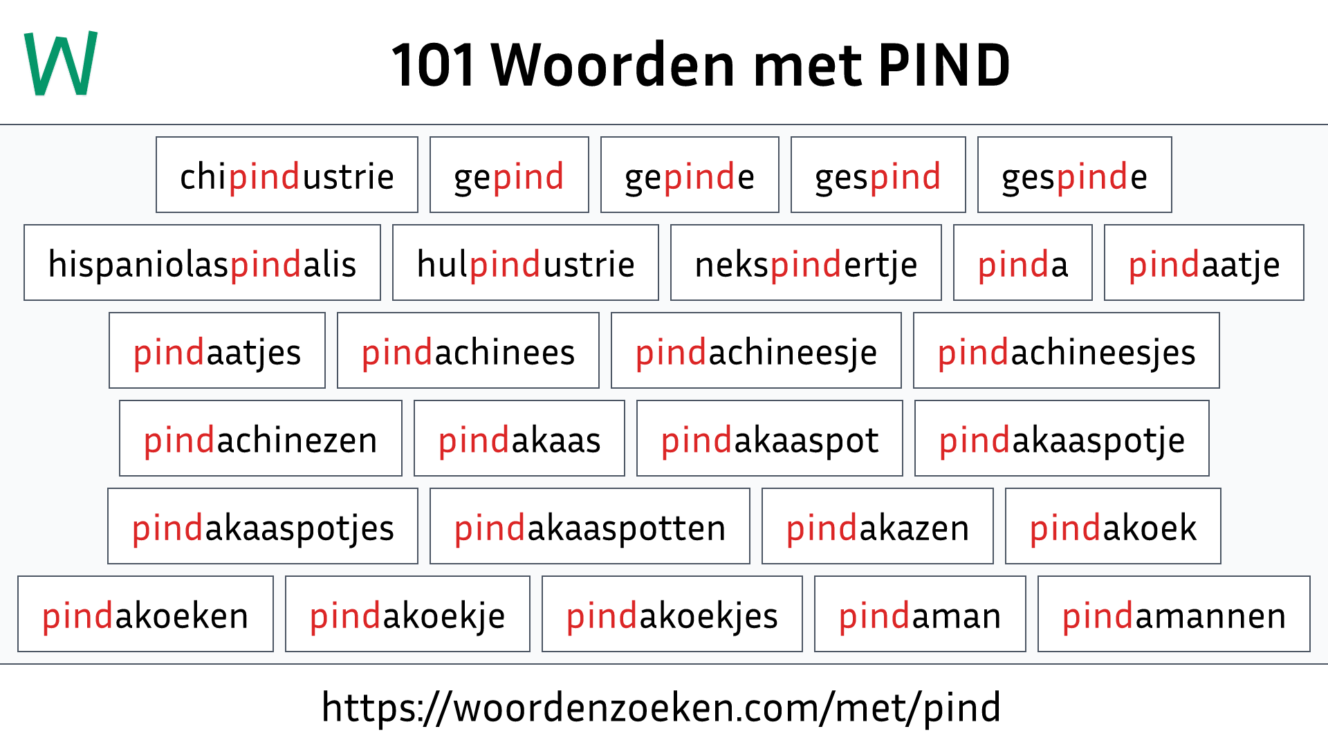 Woorden met PIND