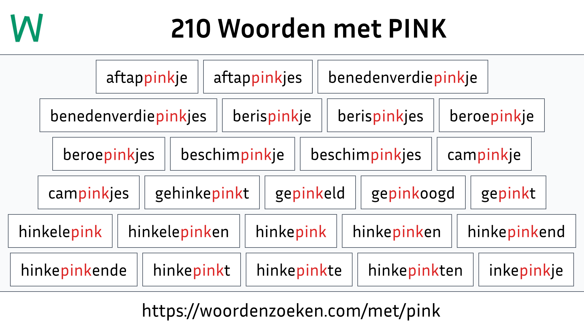 Woorden met PINK