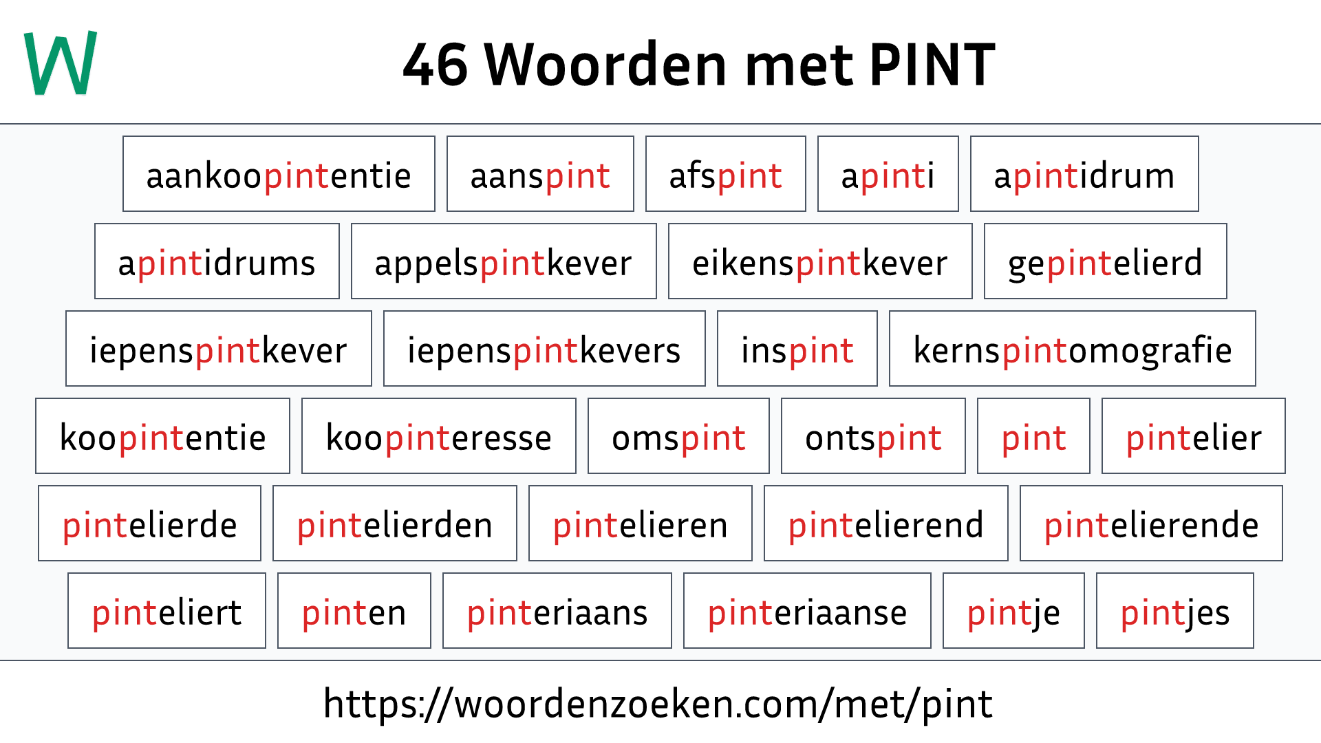 Woorden met PINT