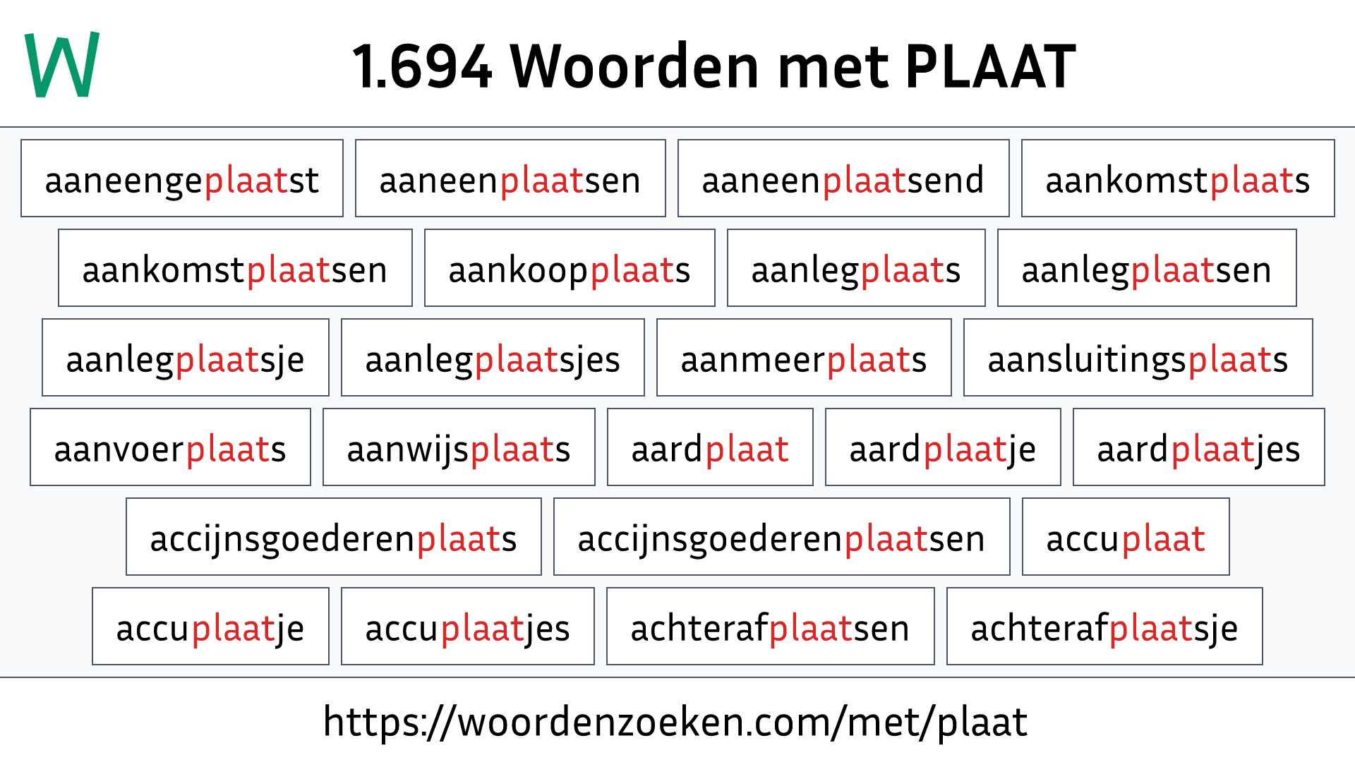 Woorden met PLAAT