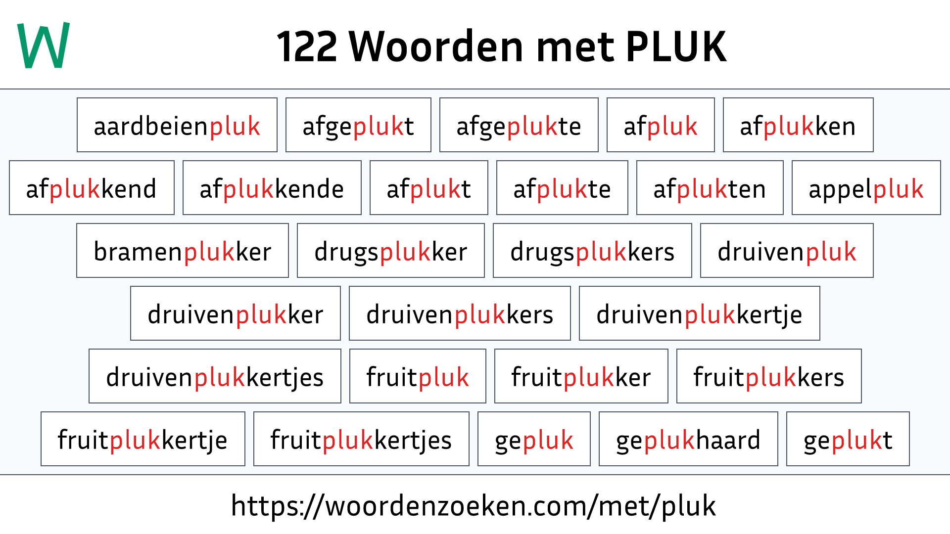 Woorden met PLUK