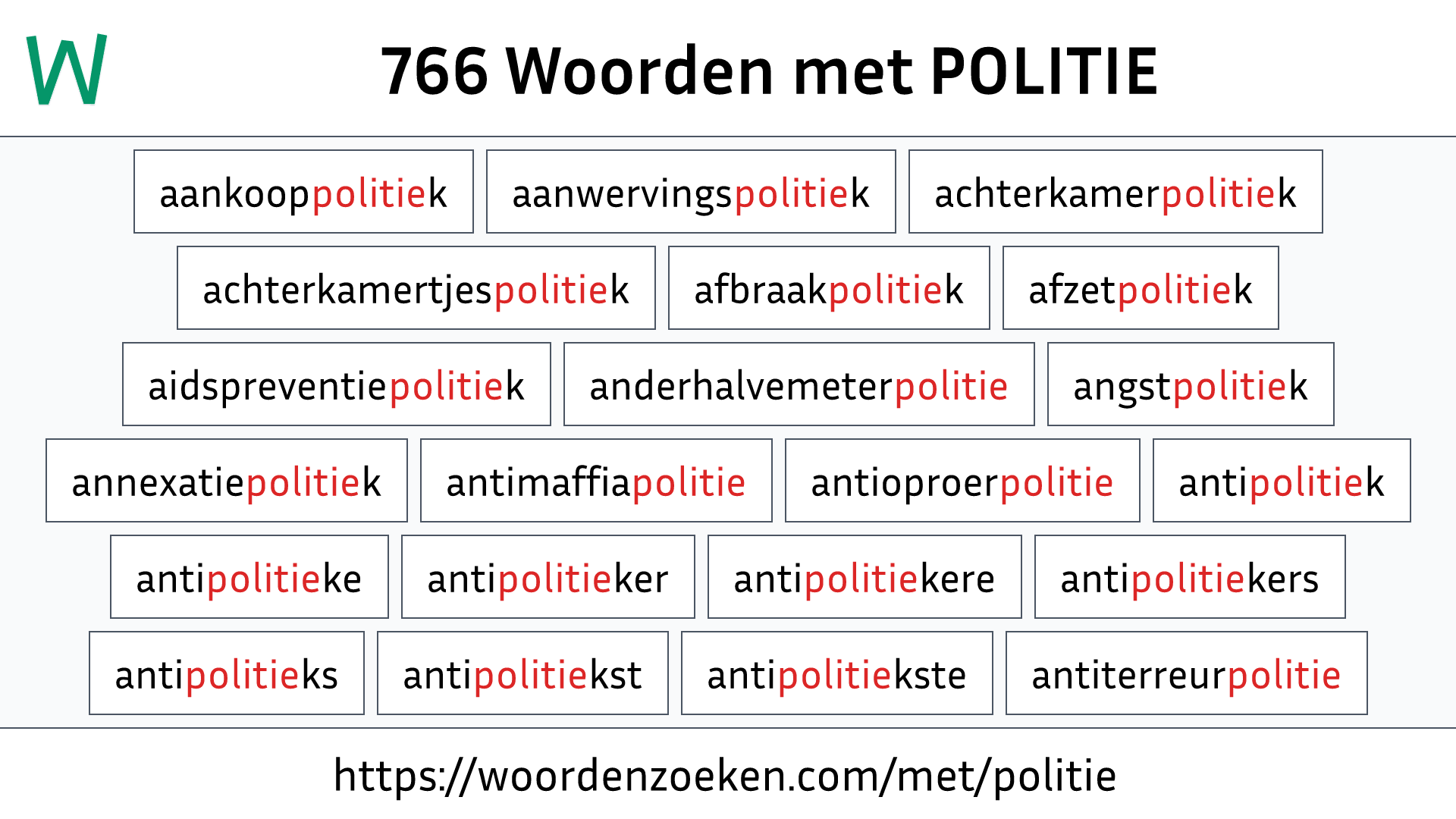 Woorden met POLITIE