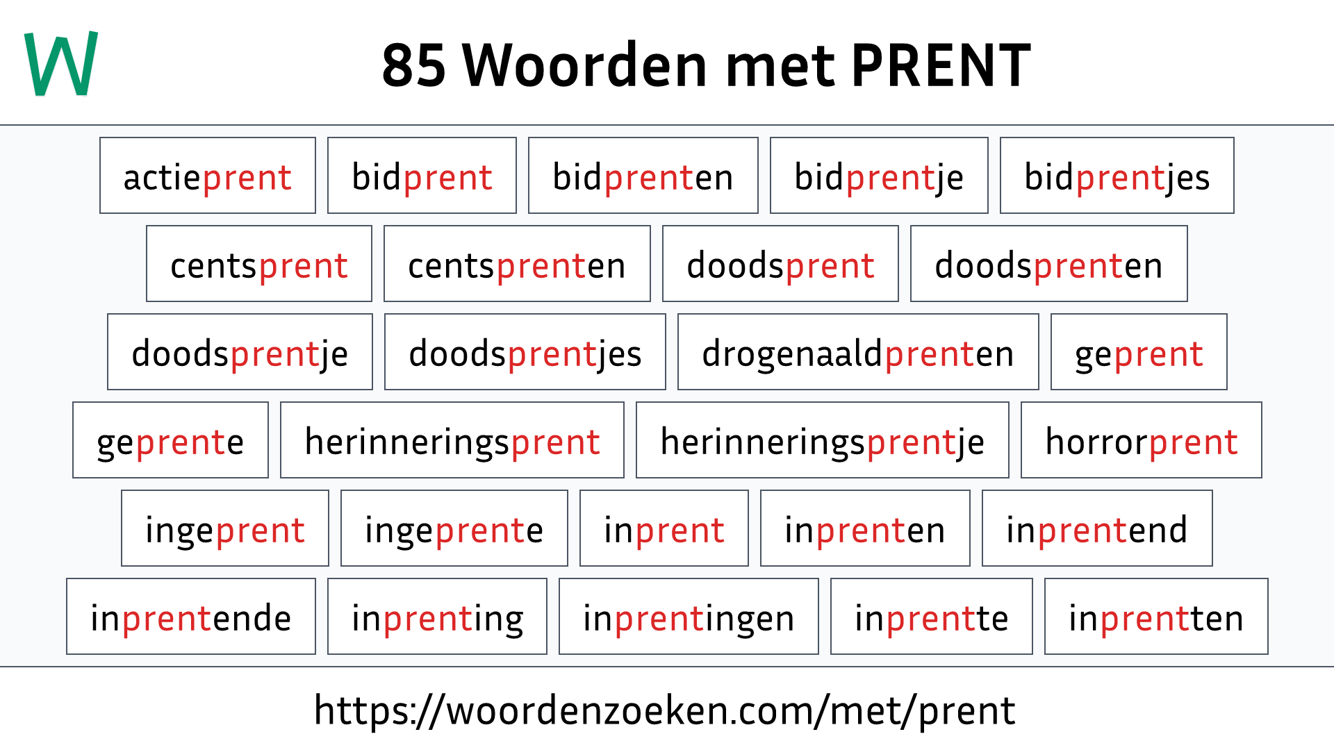 Woorden met PRENT