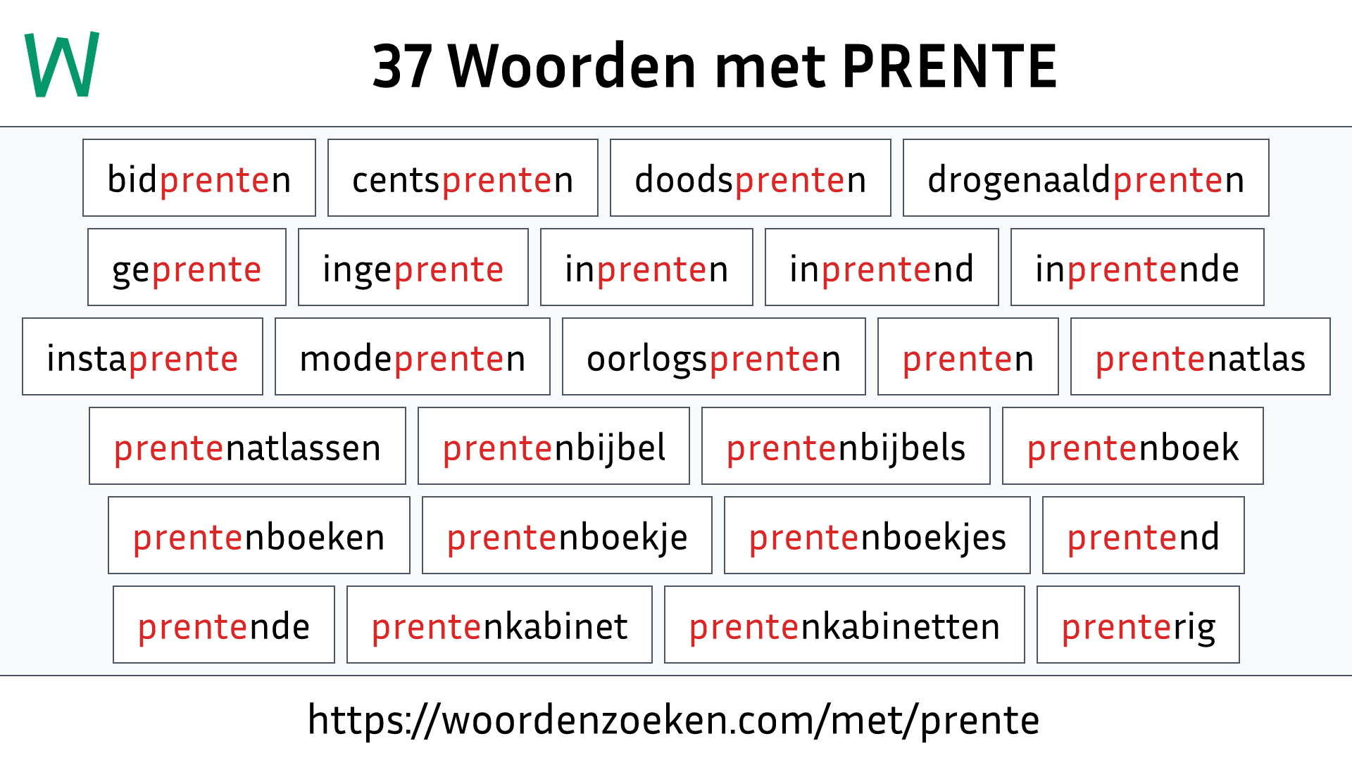 Woorden met PRENTE