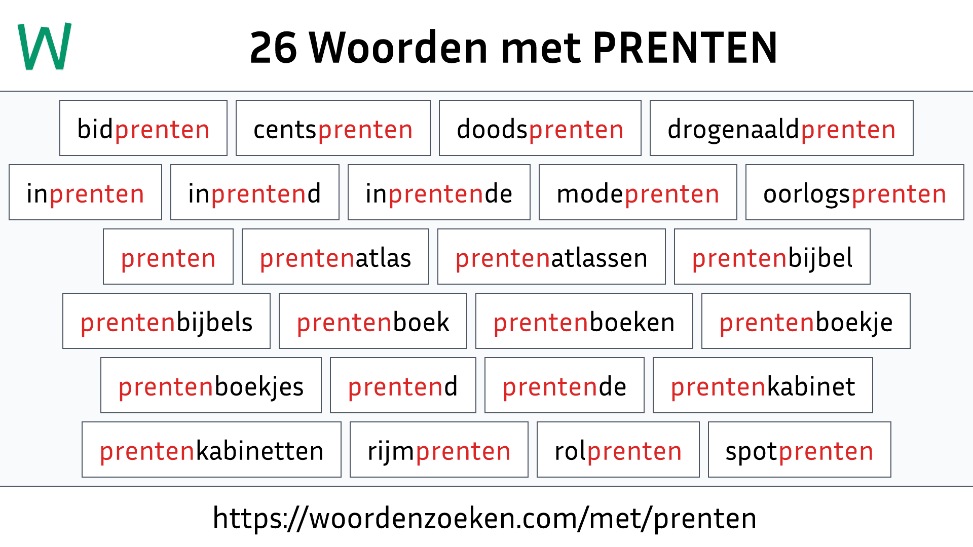 Woorden met PRENTEN