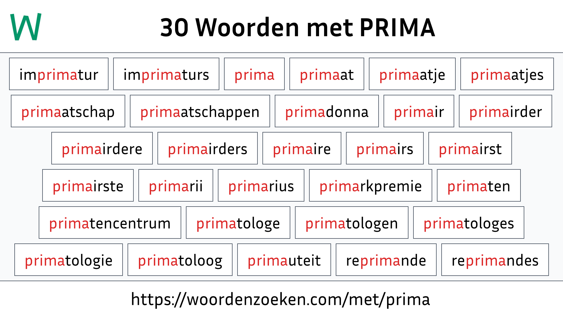Woorden met PRIMA