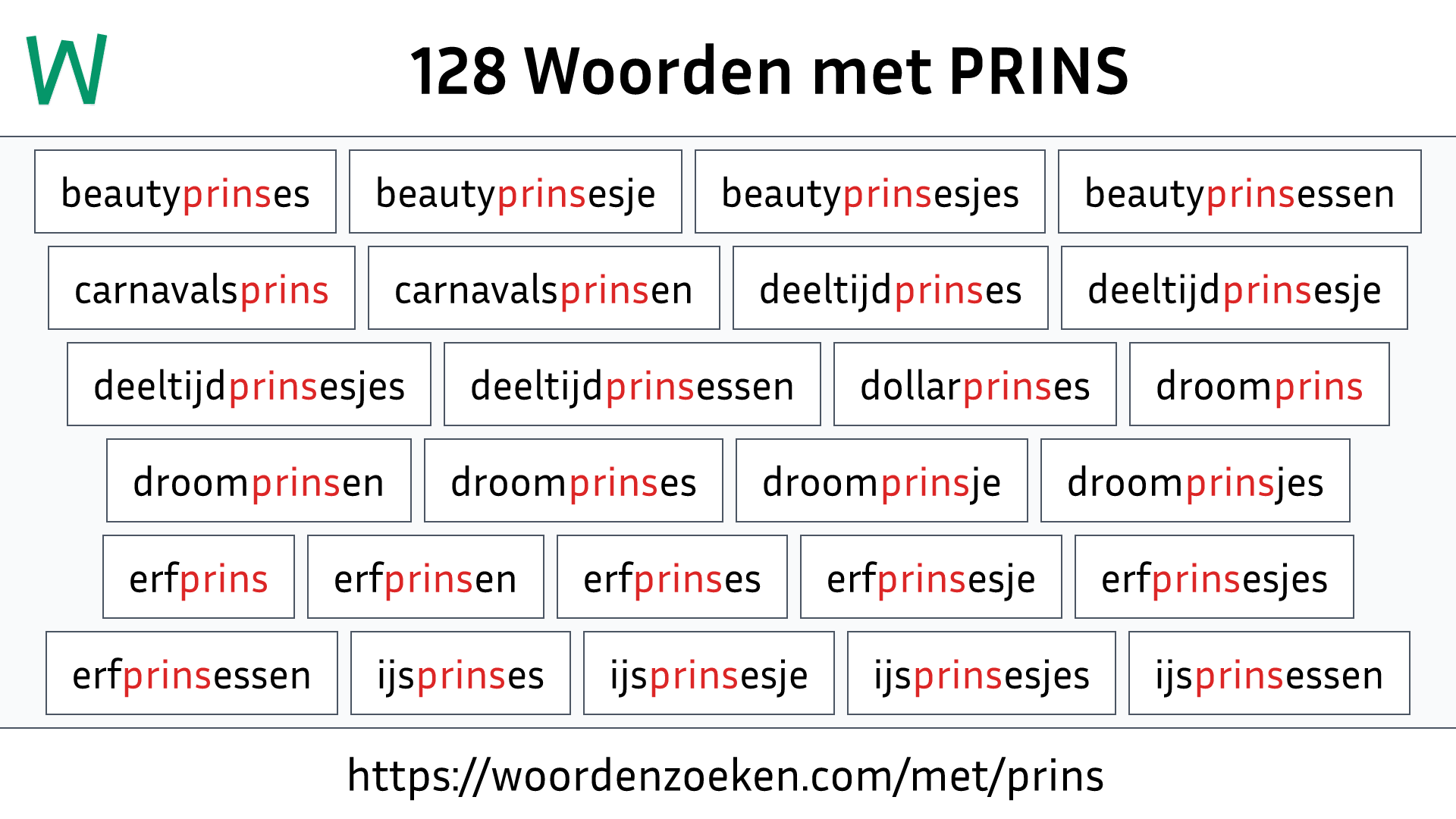 Woorden met PRINS