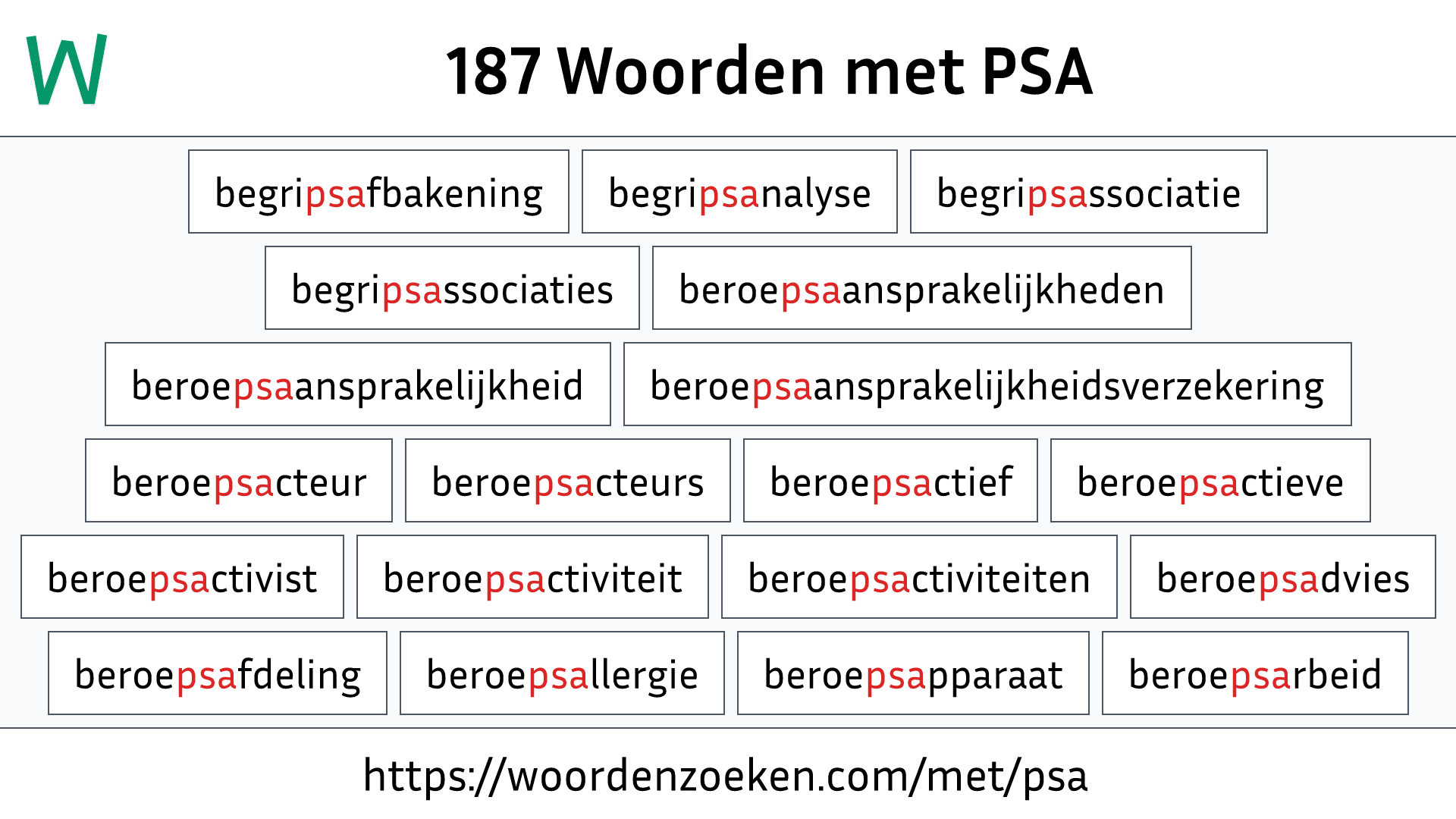 Woorden met PSA