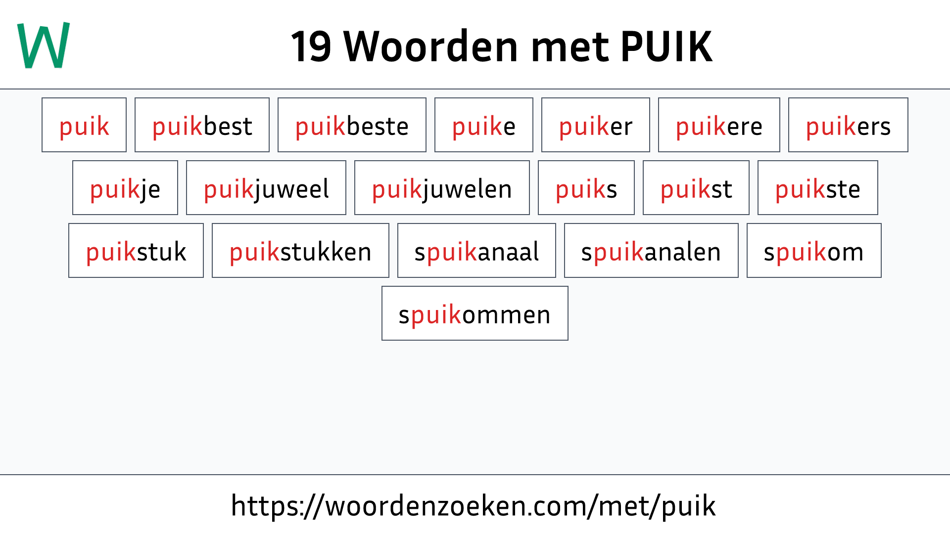 Woorden met PUIK