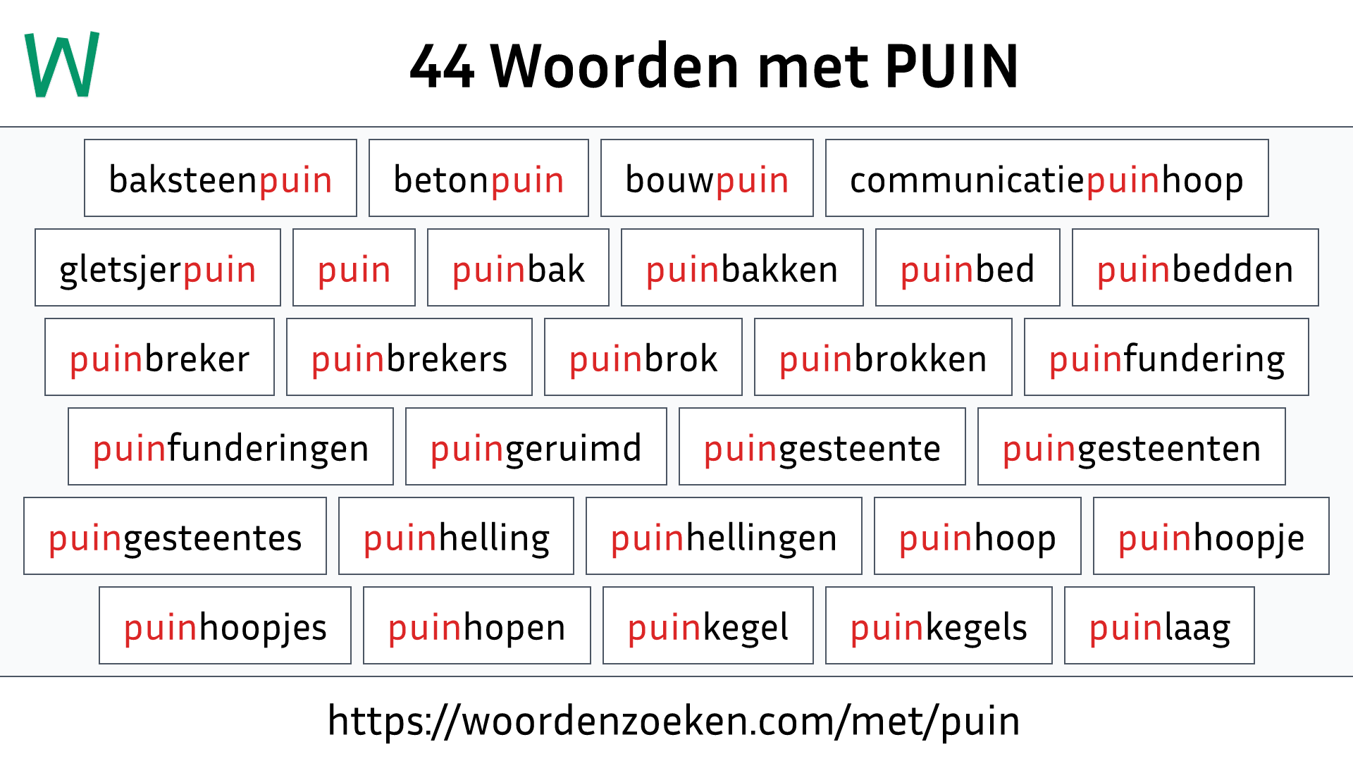 Woorden met PUIN