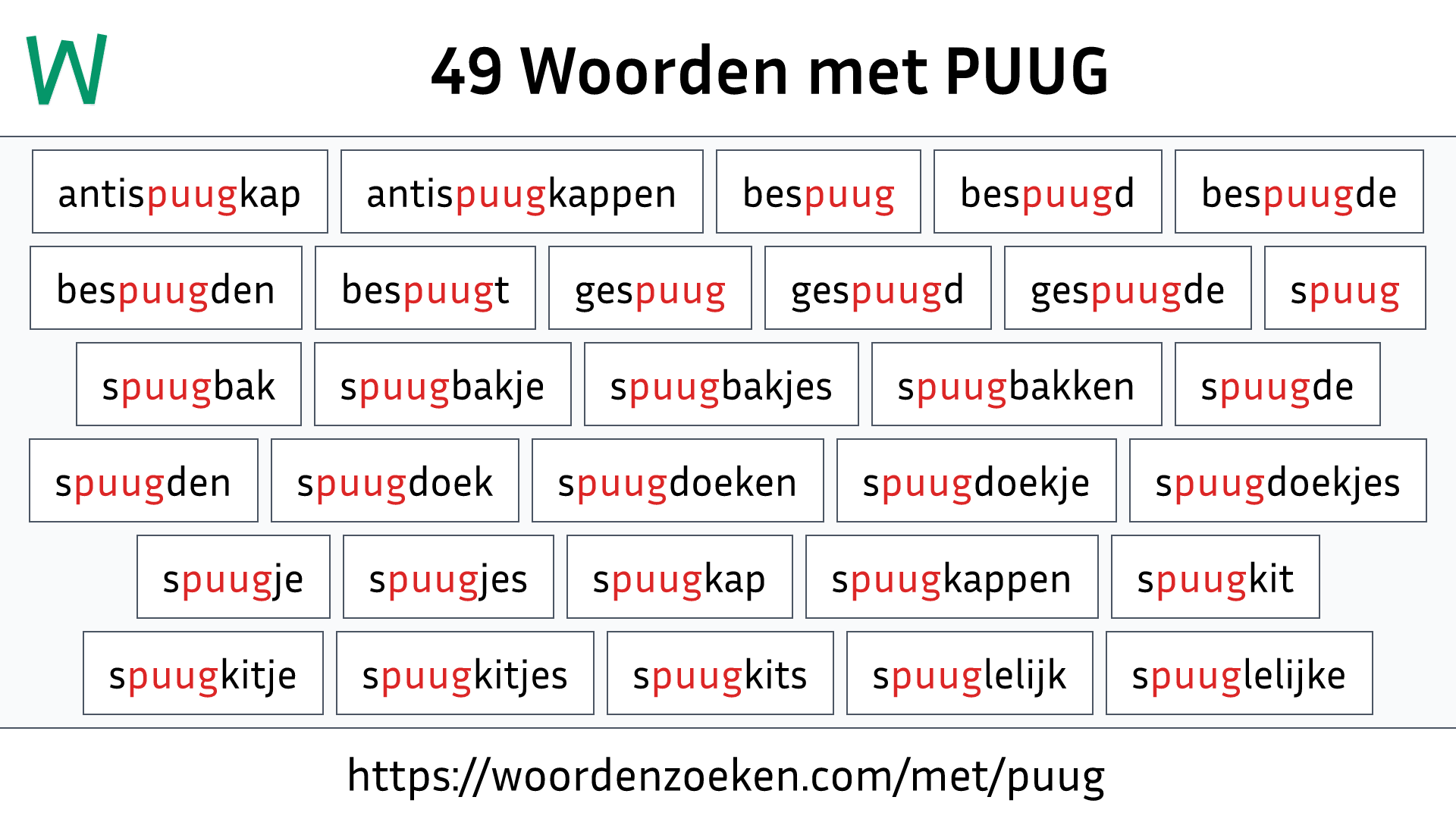 Woorden met PUUG