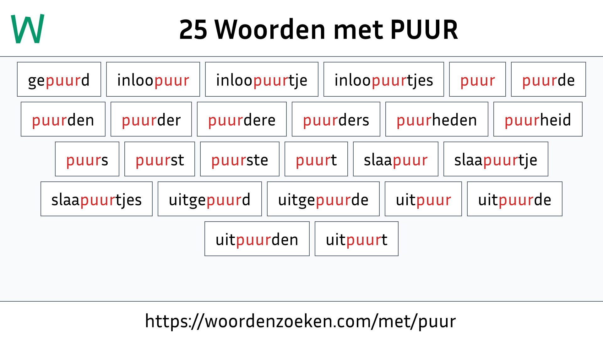 Woorden met PUUR