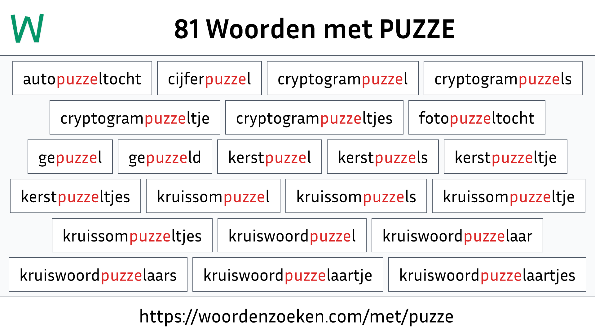 Woorden met PUZZE