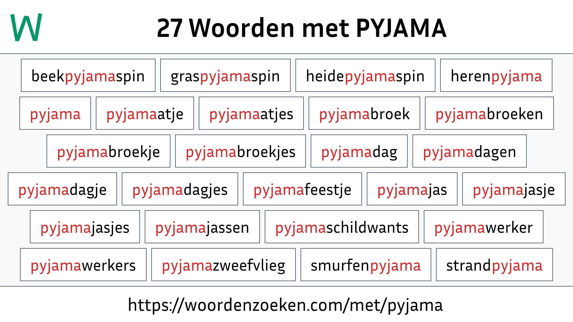 Woorden met PYJAMA