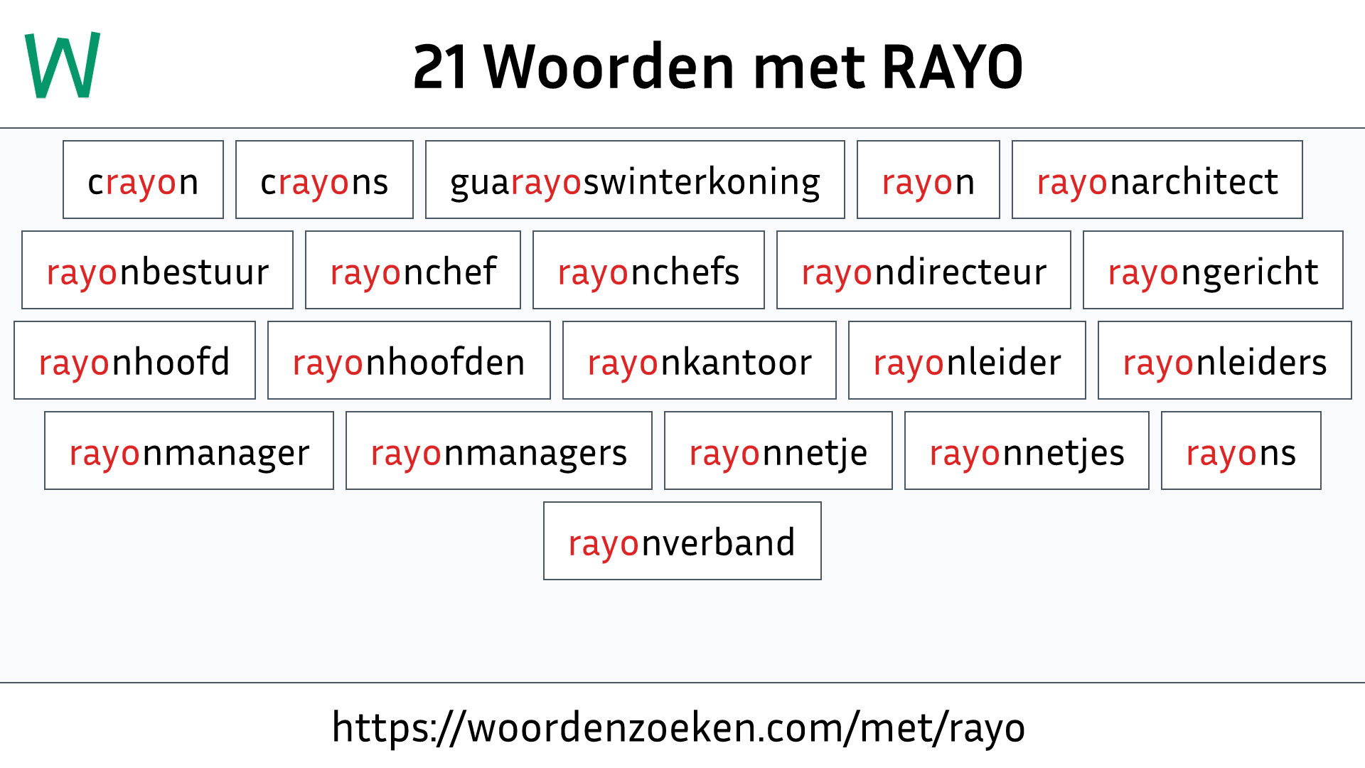Woorden met RAYO