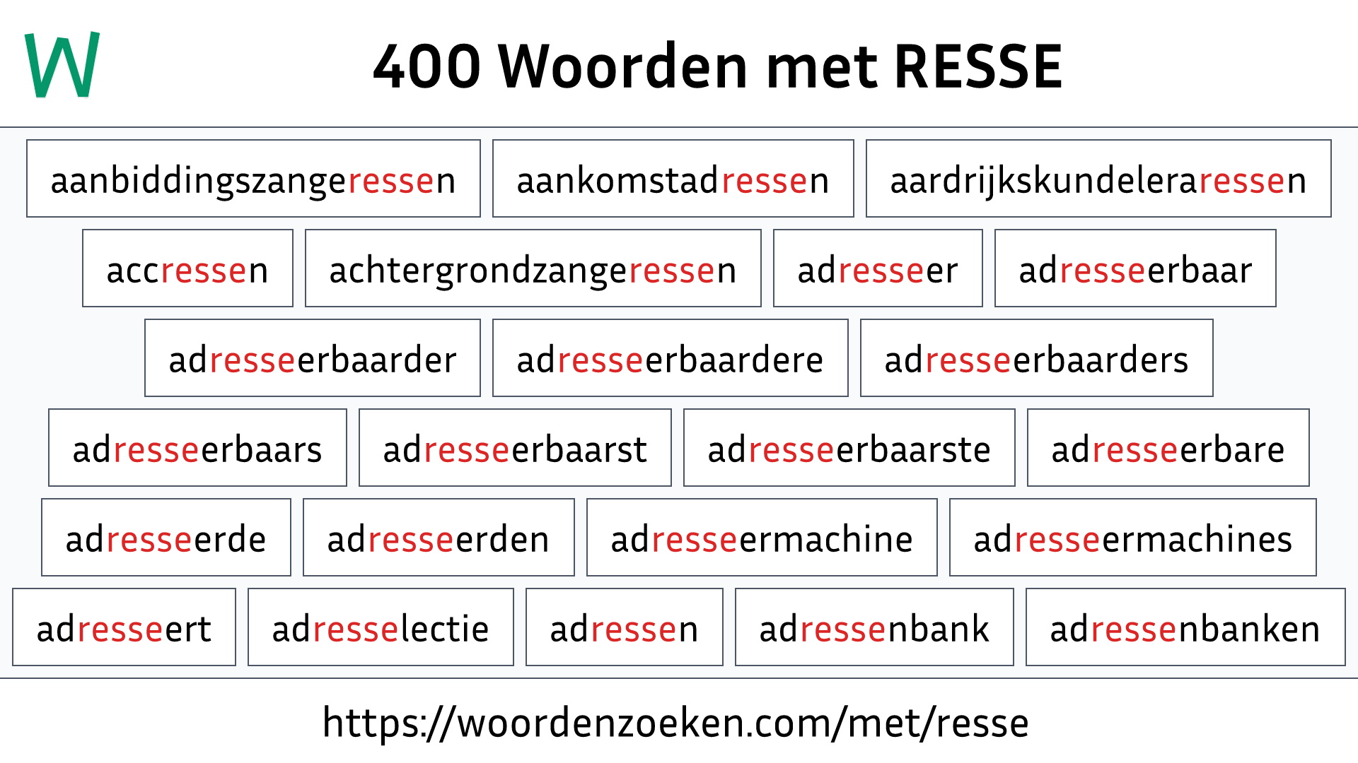 Woorden met RESSE