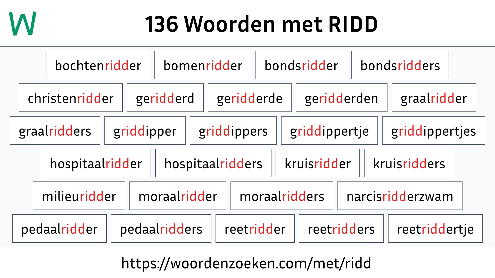 Woorden met RIDD