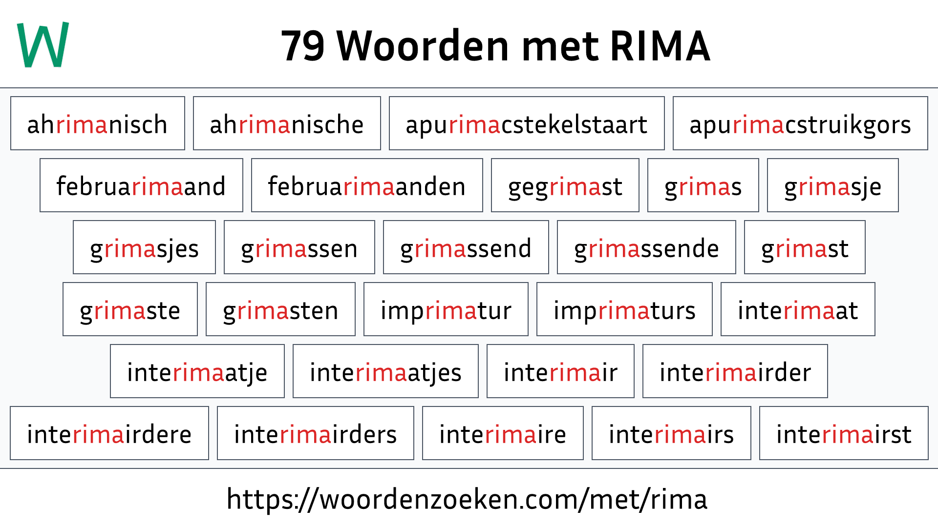 Woorden met RIMA