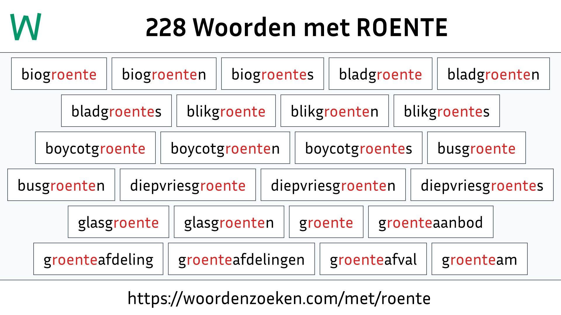 Woorden met ROENTE