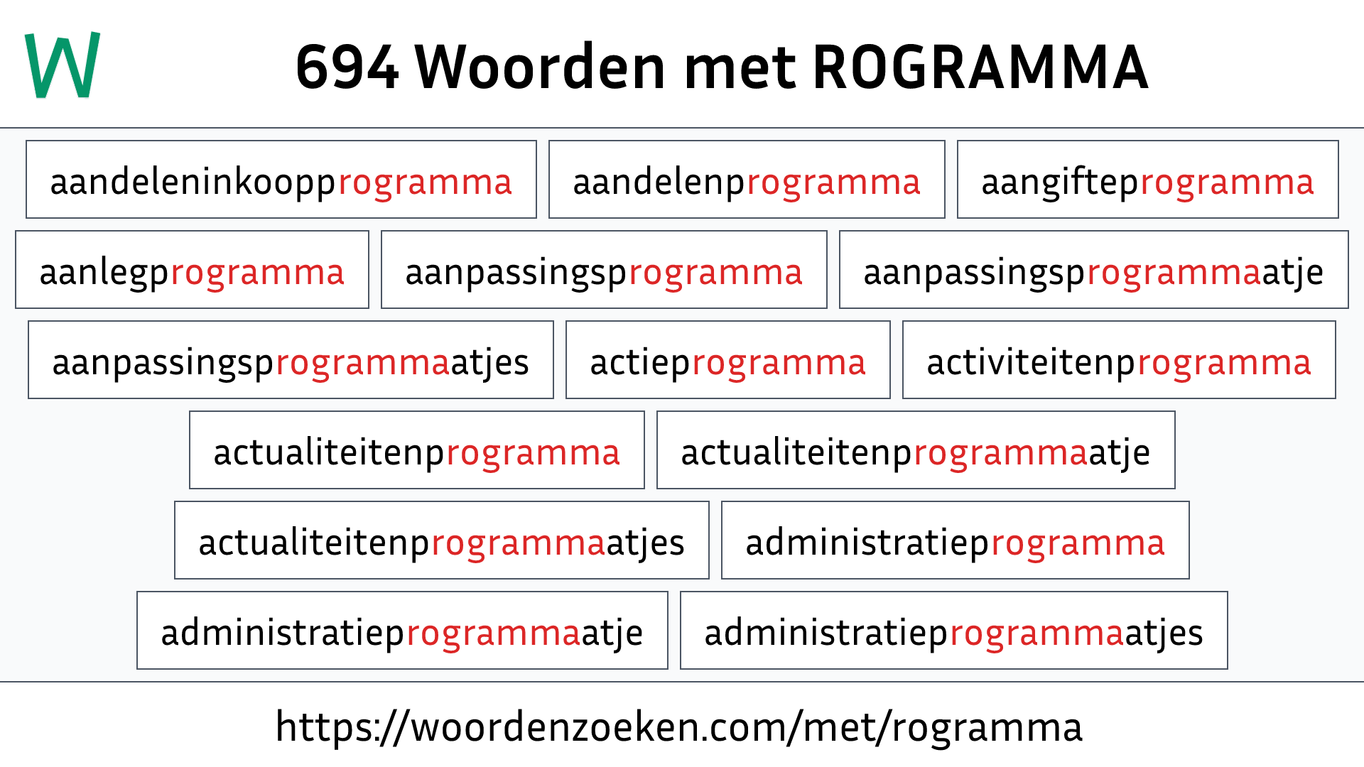 Woorden met ROGRAMMA