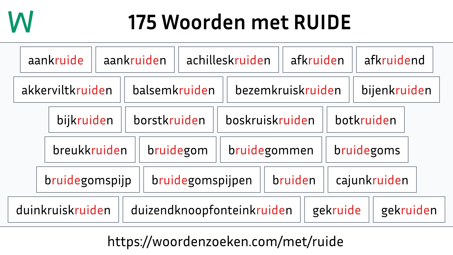 Woorden met RUIDE