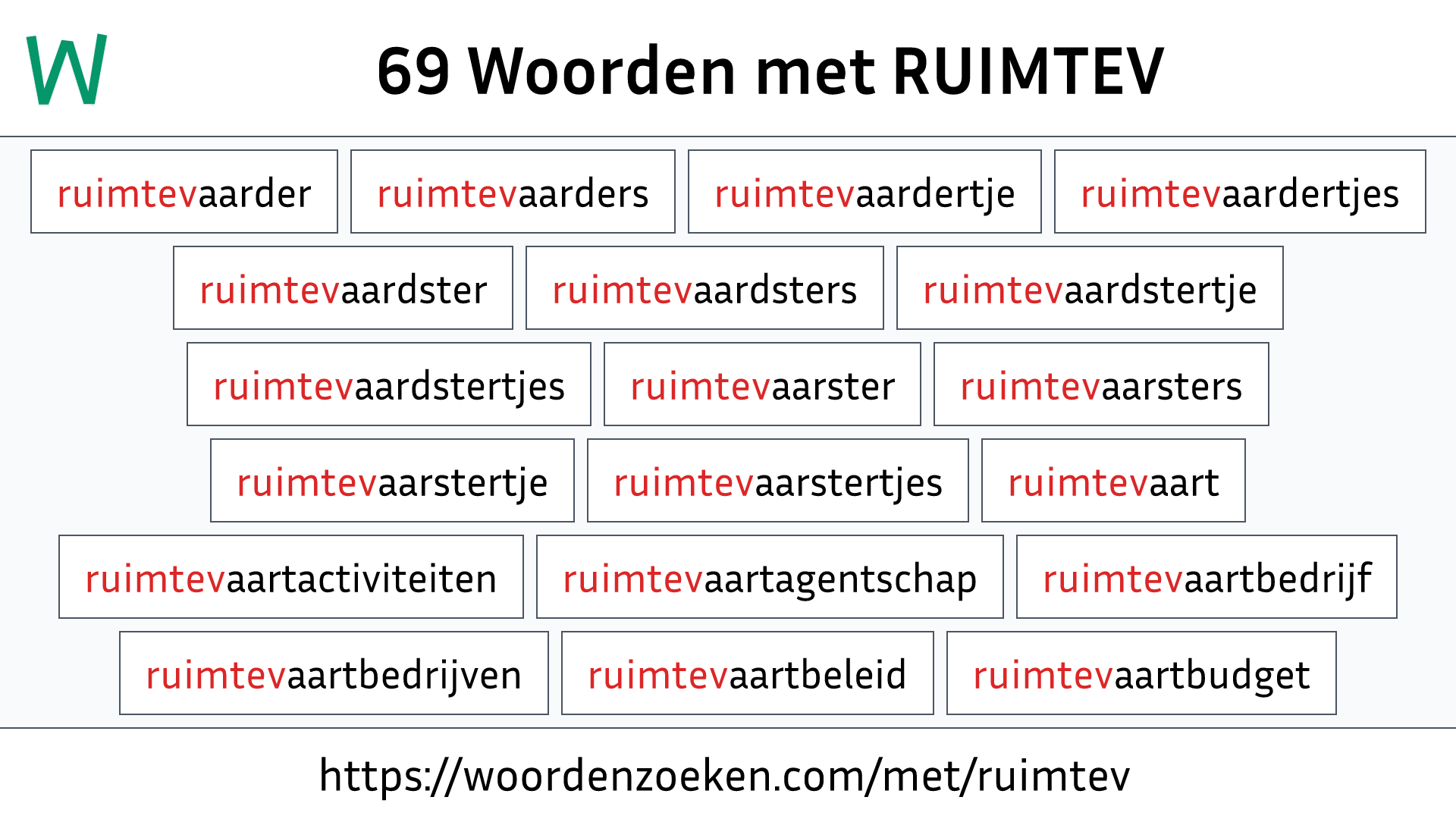 Woorden met RUIMTEV