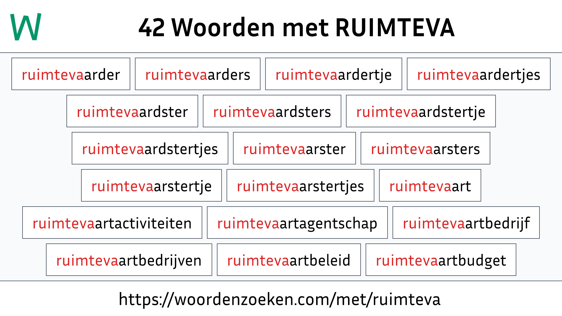 Woorden met RUIMTEVA