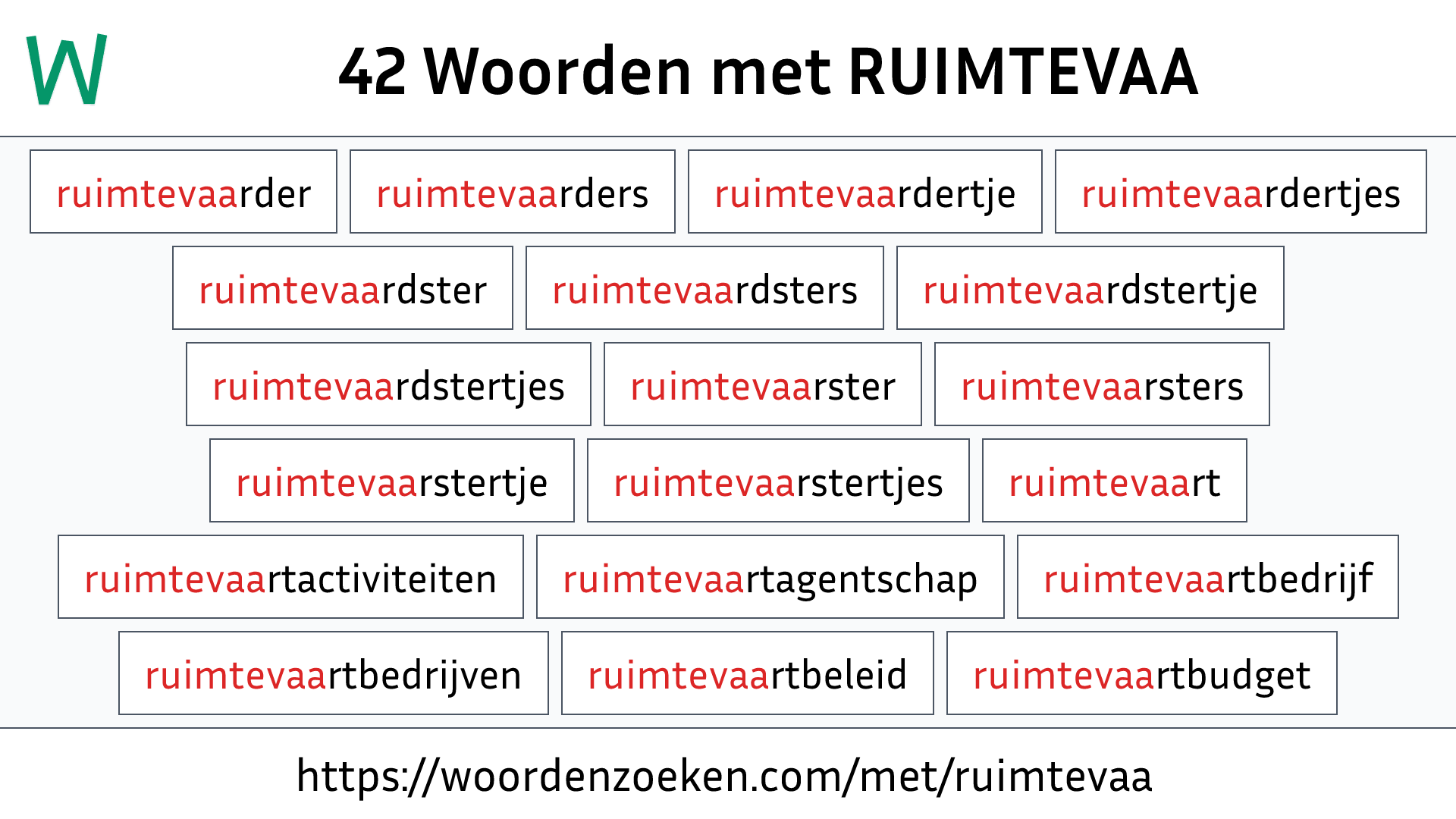 Woorden met RUIMTEVAA