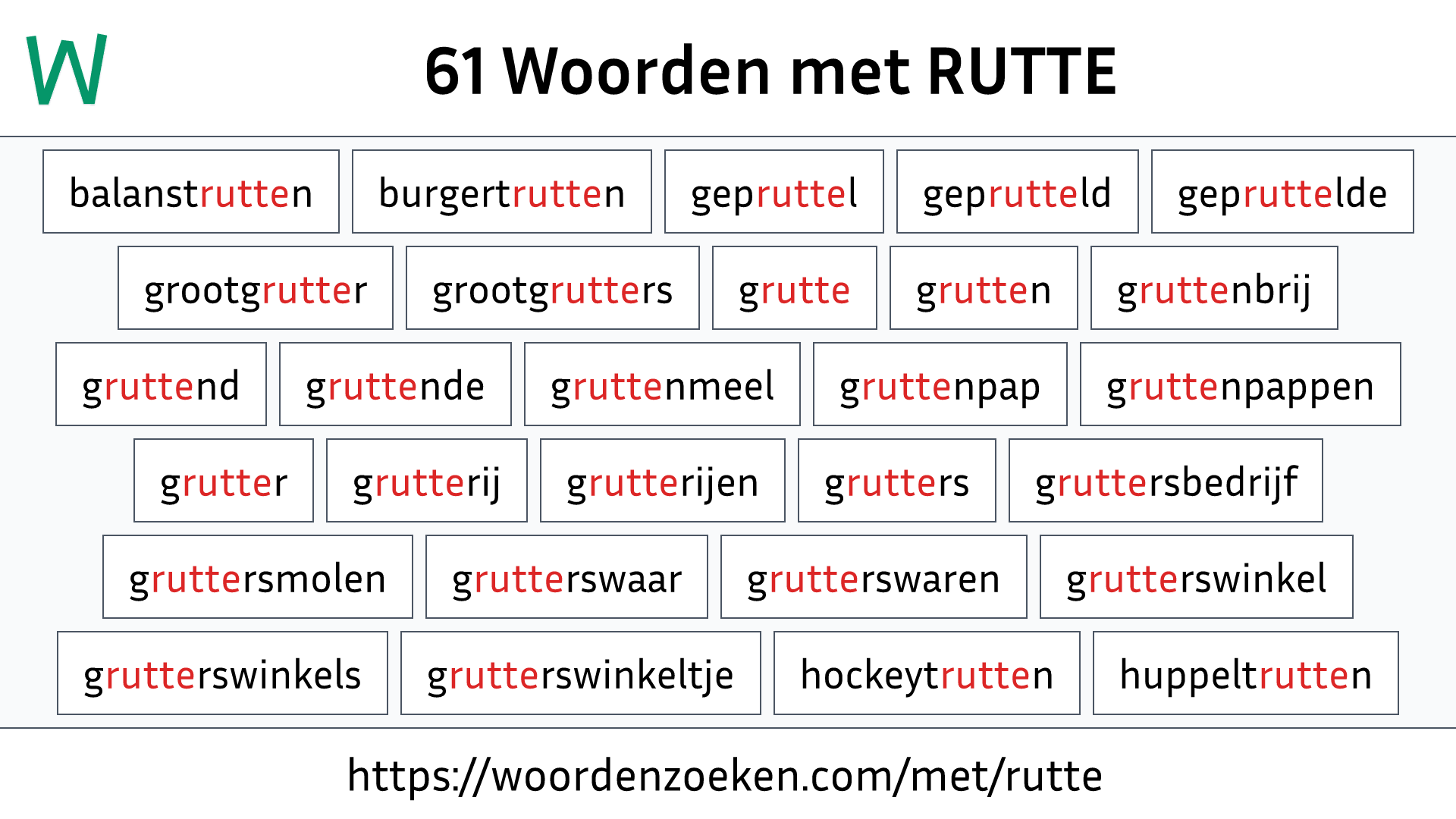 Woorden met RUTTE