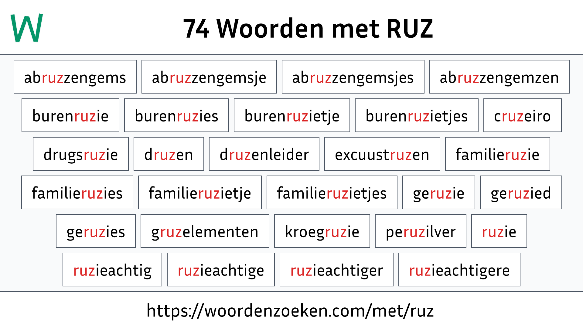 Woorden met RUZ