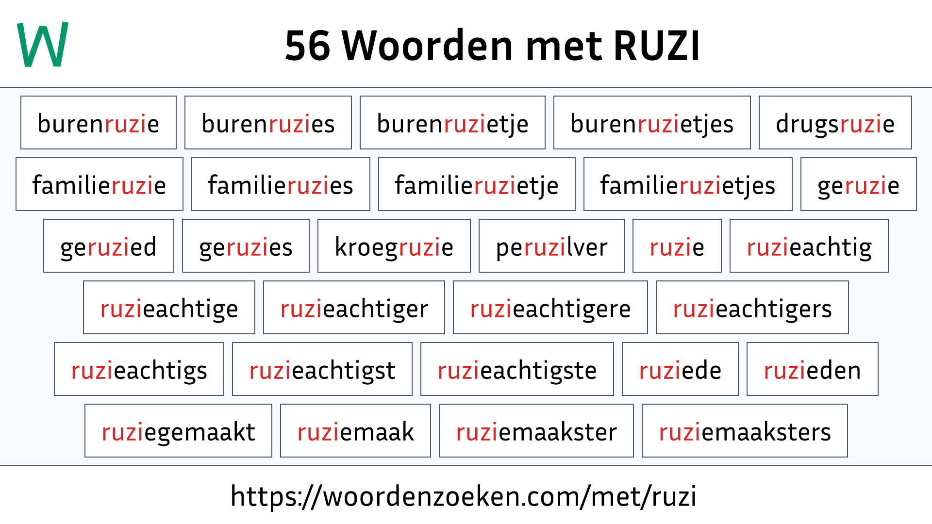 Woorden met RUZI