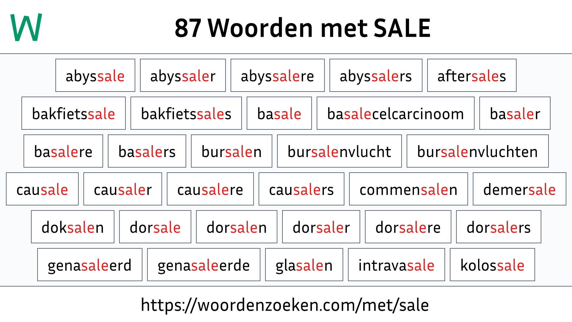 Woorden met SALE