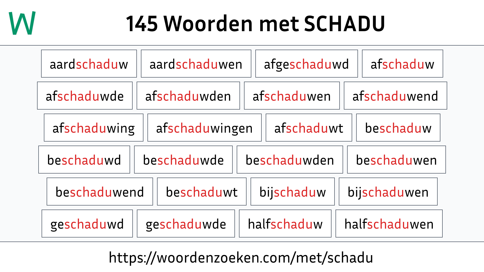 Woorden met SCHADU