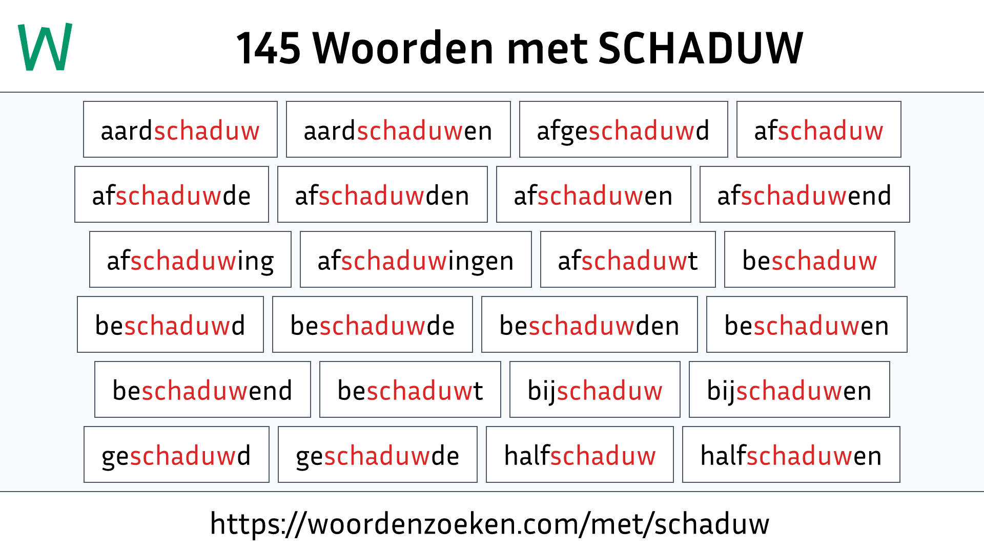 Woorden met SCHADUW