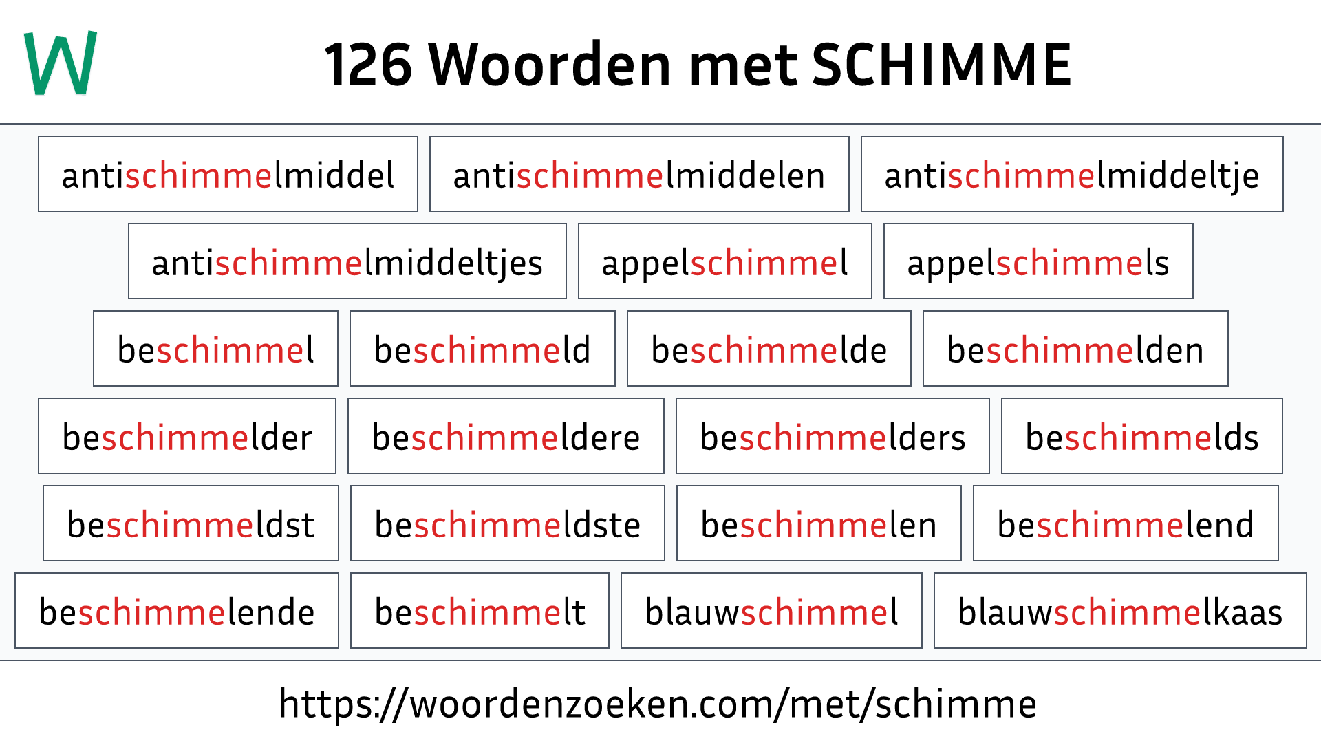 Woorden met SCHIMME