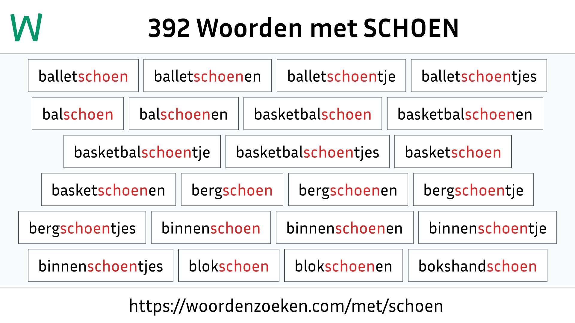 Woorden met SCHOEN