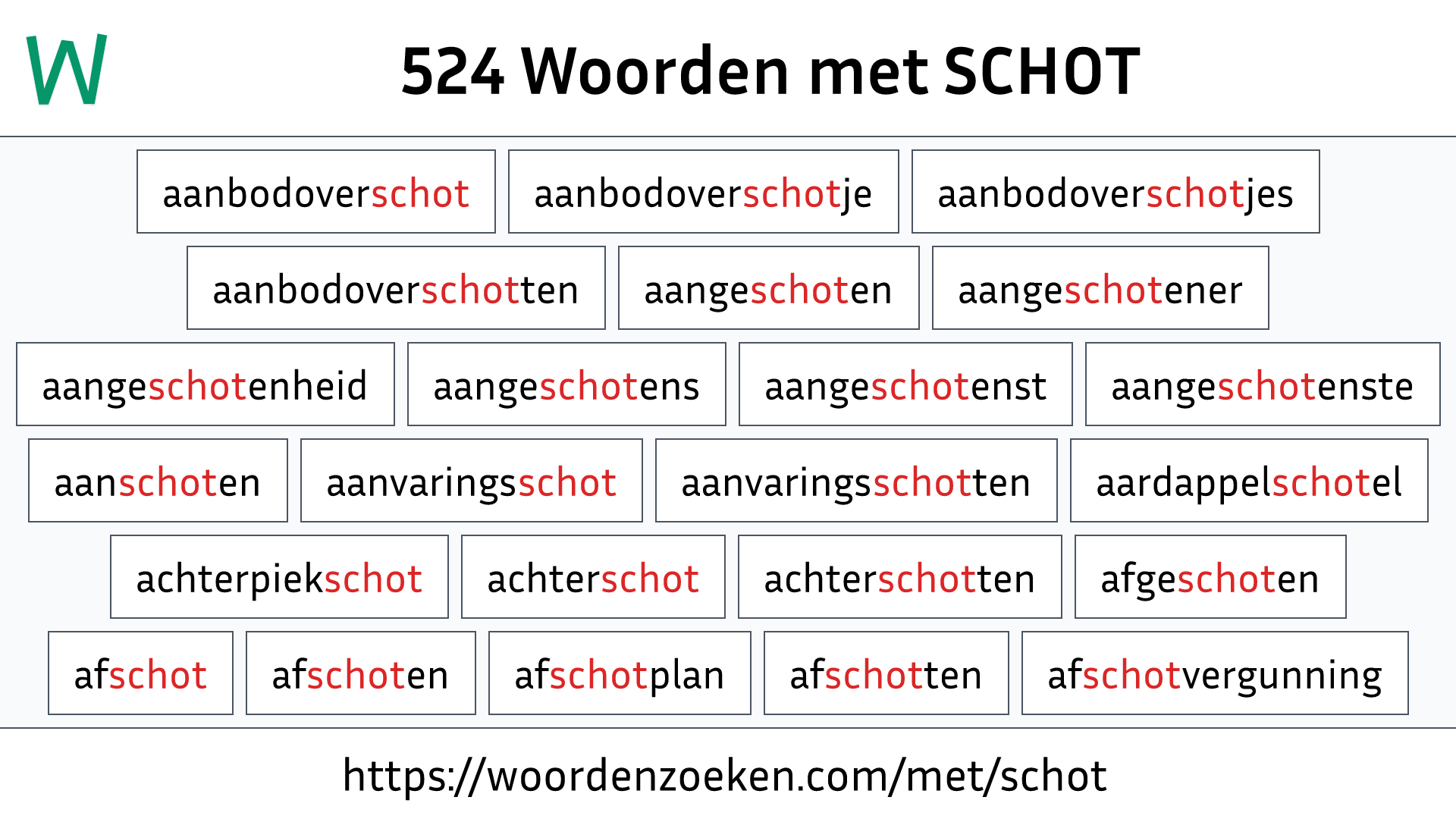 Woorden met SCHOT