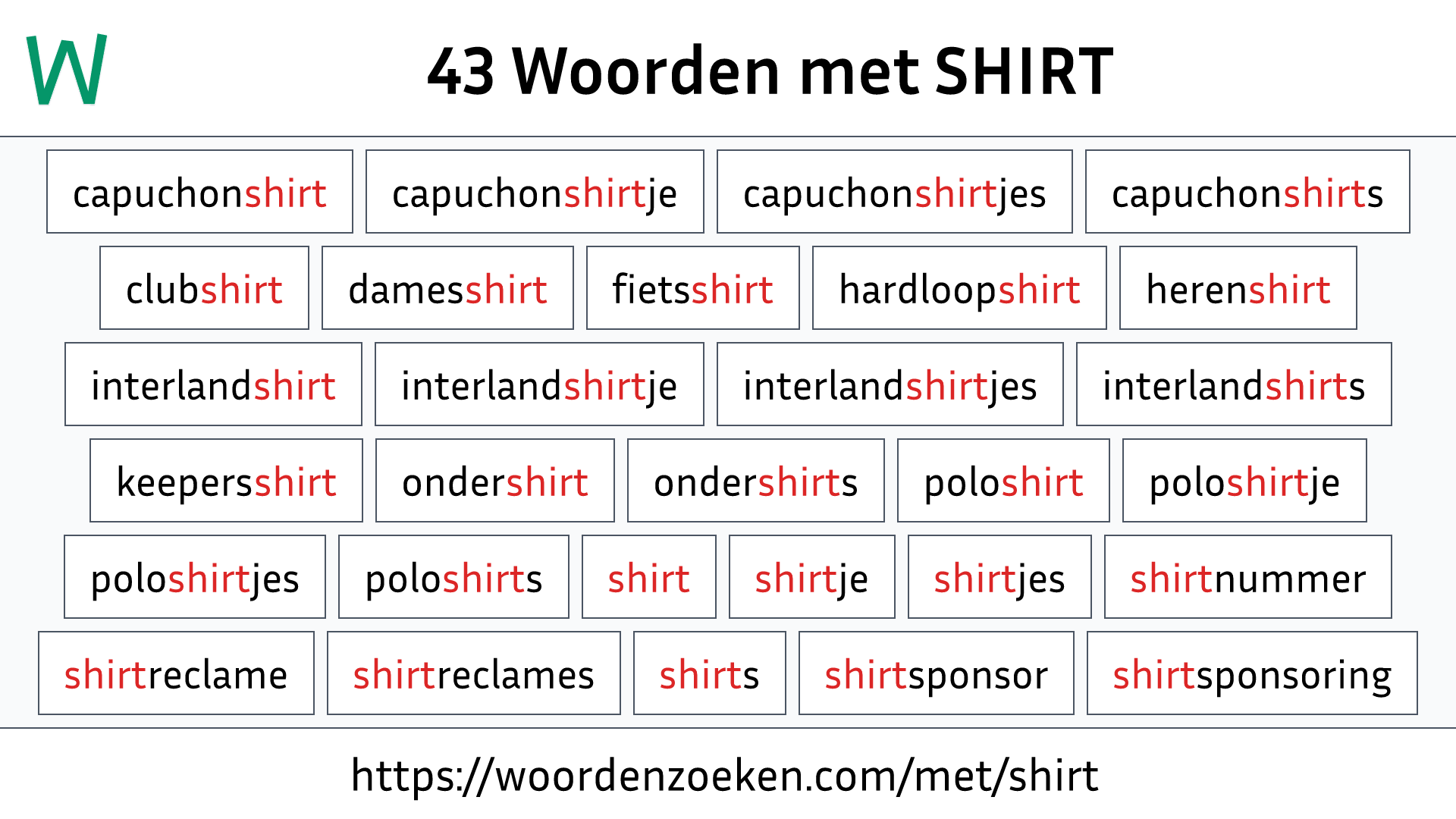 Woorden met SHIRT