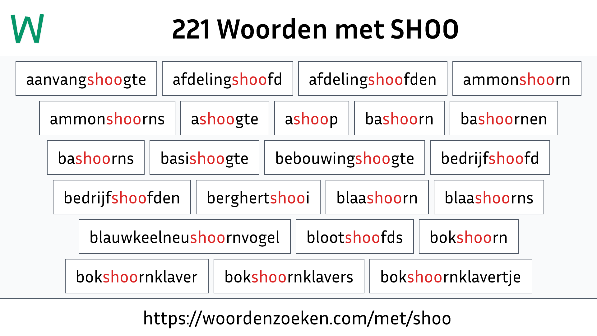 Woorden met SHOO