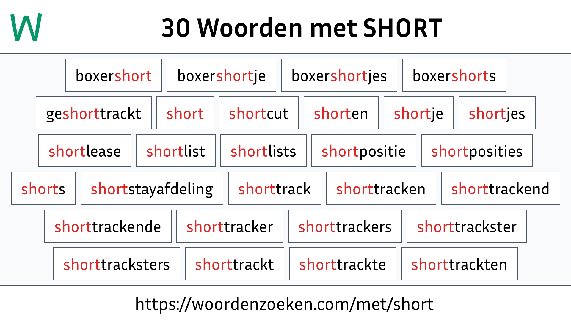 Woorden met SHORT