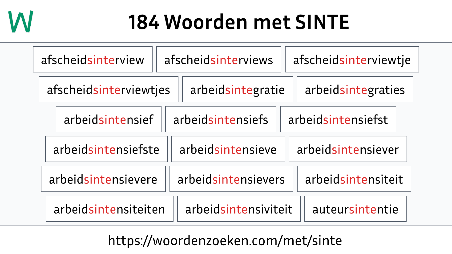 Woorden met SINTE