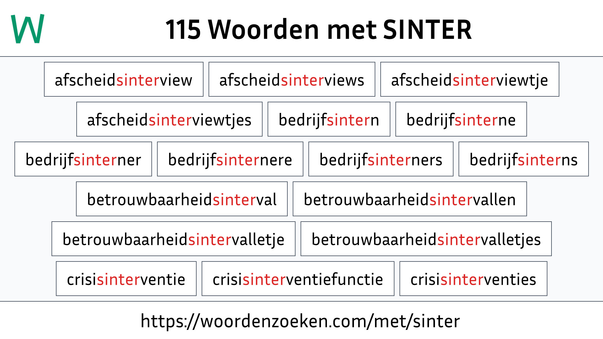 Woorden met SINTER